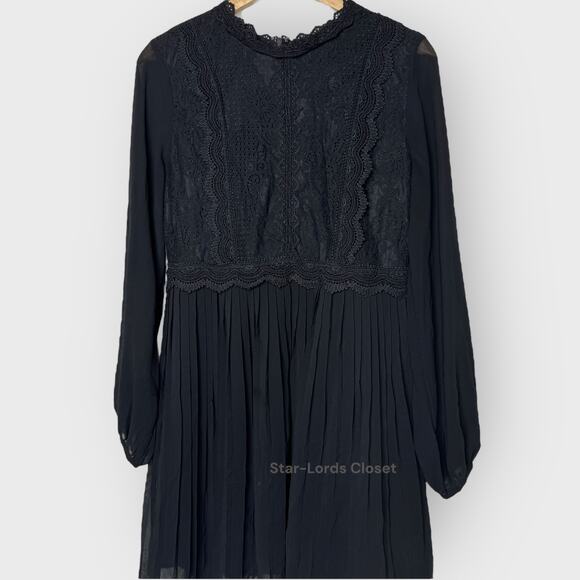 Lulus Black Lace Skater Dress Large Mock Neck Long Sleeve Gothic Romantic Style - Picture 3 of 8